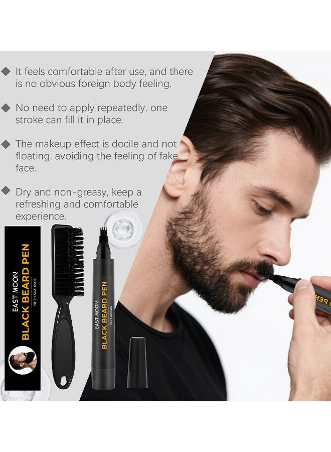 East Moon Waterproof Men's Beard Pen, Beard Care Beard Filling Pen Set, Sweatproof Long Lasting Mustache Eyebrows Repair Pen With 4 Micro-Fork Tips, Durable Cover, Natural Appearance, Male Mustache Repair Shape, Beard Pencil Filler For Man (Black) - Image 2
